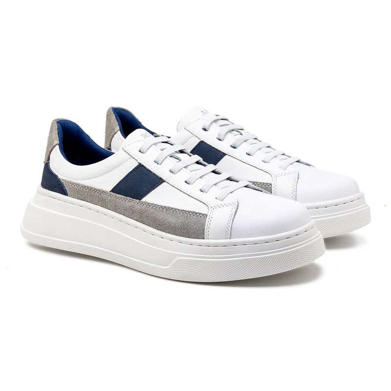 Tenis Casual Masculino Toquio Colors em Couro - Branco