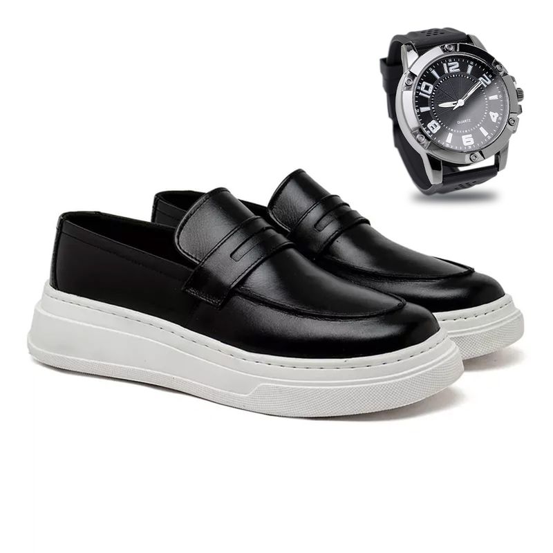Slip On Loafer Laroche Toquio em Couro - Preto + Brinde Relógio