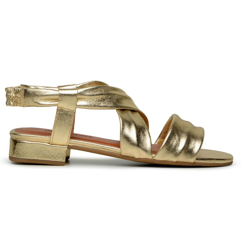 SANDALIA ITRECCIATA EM COURO LEGITIMO DOURADA - Calçados Moscardini