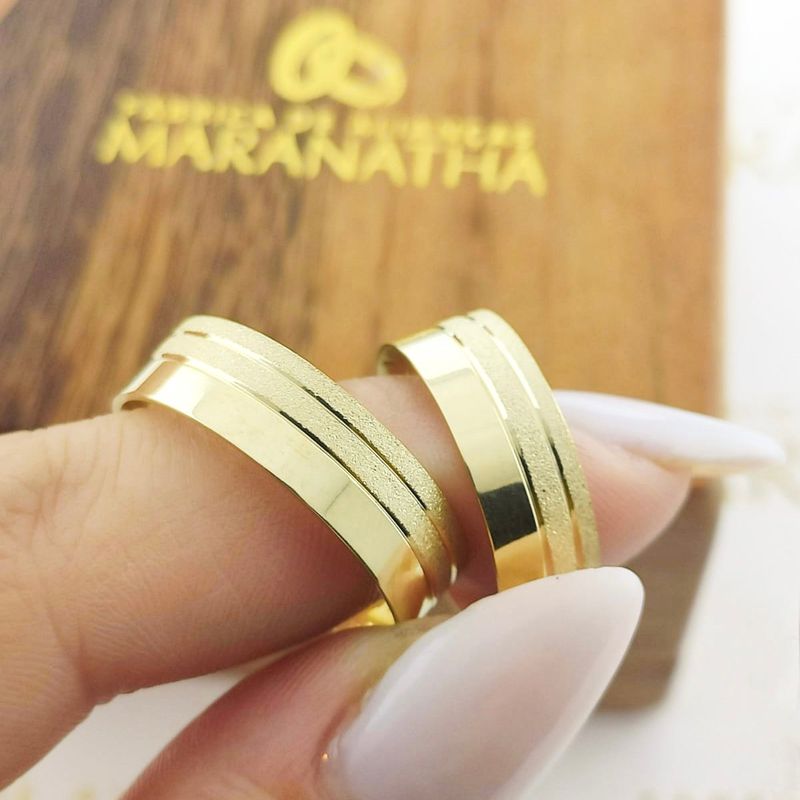 Alianças Em Ouro 18k Índia 6mm Reta Fosco Diamantado