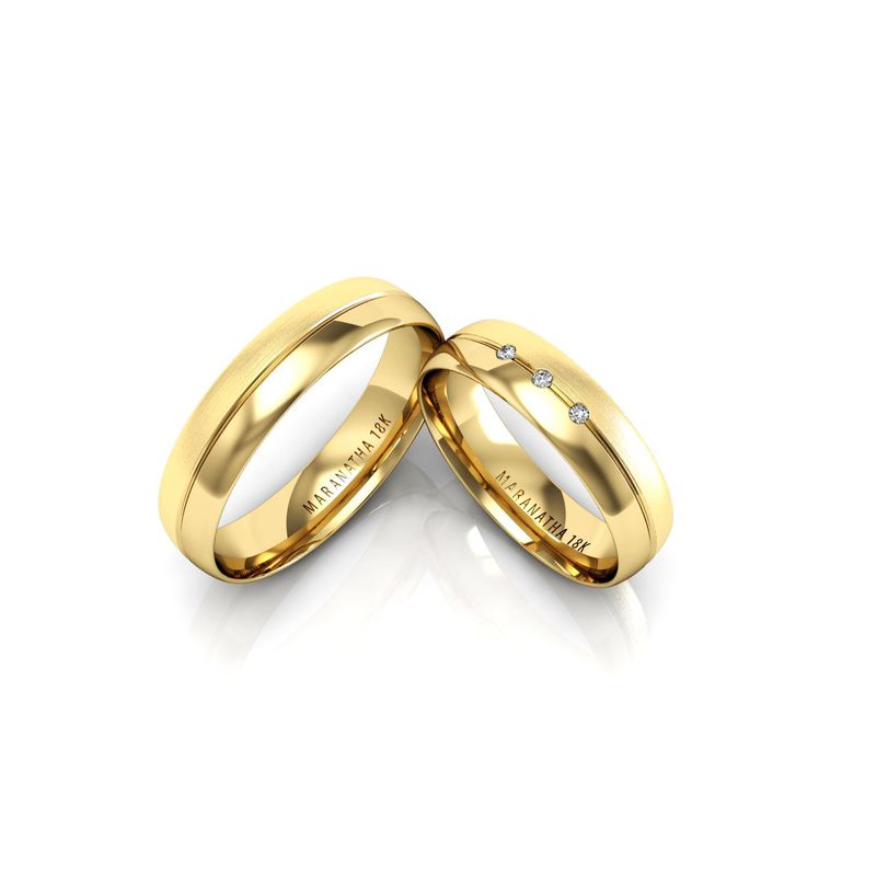 Alianças Em Ouro 18k Barcelona 5mm Polida e Fosco Lixado Meia Cana