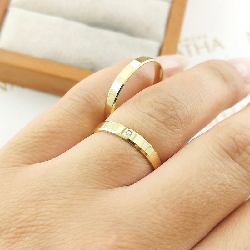 Alianças Em Ouro 18k Coreia Do Sul 3mm Polida Reta Chanfrada