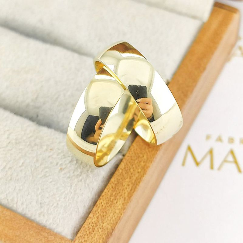 Alianças Em Ouro 18k Croácia 6mm Polida Meia Cana