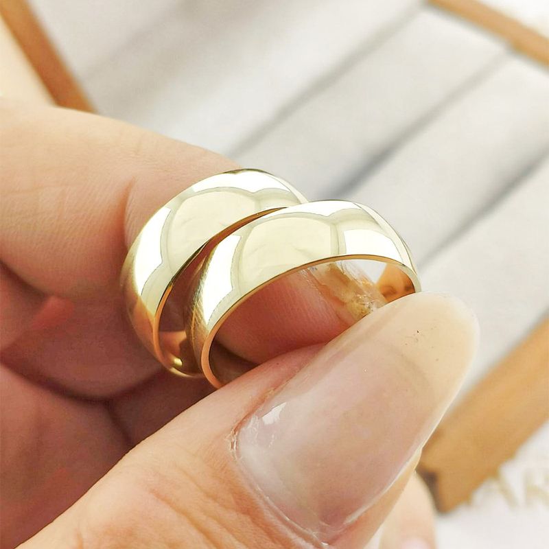 Alianças Em Ouro 18k Croácia 6mm Polida Meia Cana