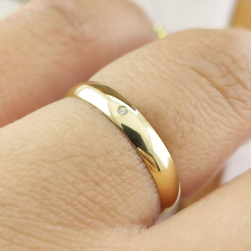 Par de Alianças Em Ouro Modelo Espanha 3mm Polida Meia Cana