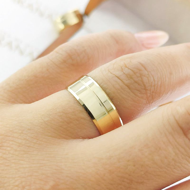 Alianças Em Ouro 18k Grécia 8mm Polida Reta Chanfrada