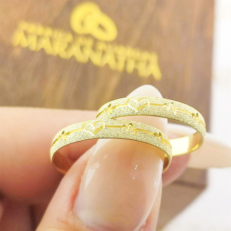 Alianças Em Ouro 18k Iraque 3mm Fosco Diamantado Meia Cana