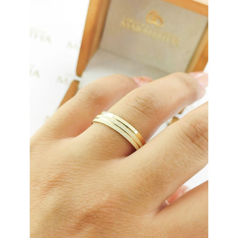 Alianças Em Ouro 18k Montenegro 5mm Polida e Fosco Diamantado Reta
