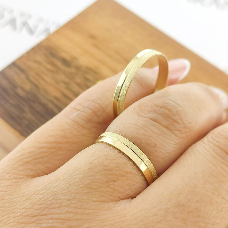 Alianças Em Ouro 18k Peru 3mm Polida e Fosco Diamantado Reta