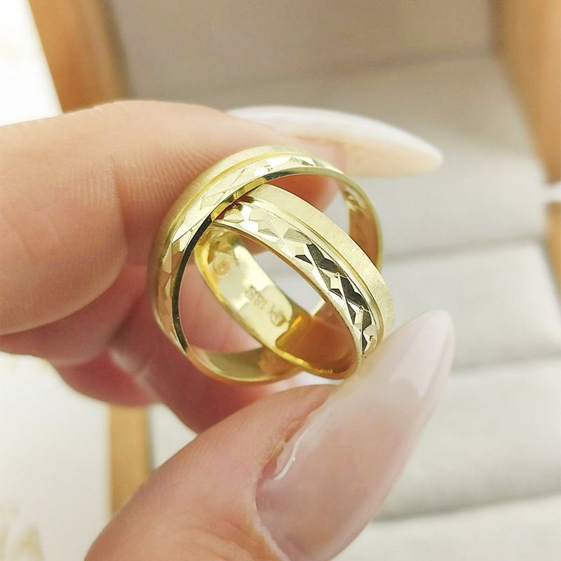 Alianças Em Ouro 18k Washington 5mm Diamantadeira e Fosco Acetinado Reta