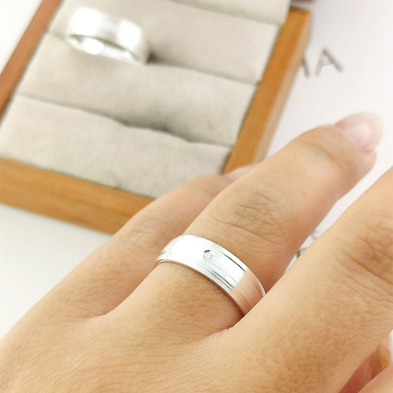 Alianças Em Prata 950 Barra Grande 6mm Fosco Lixado Meia Cana