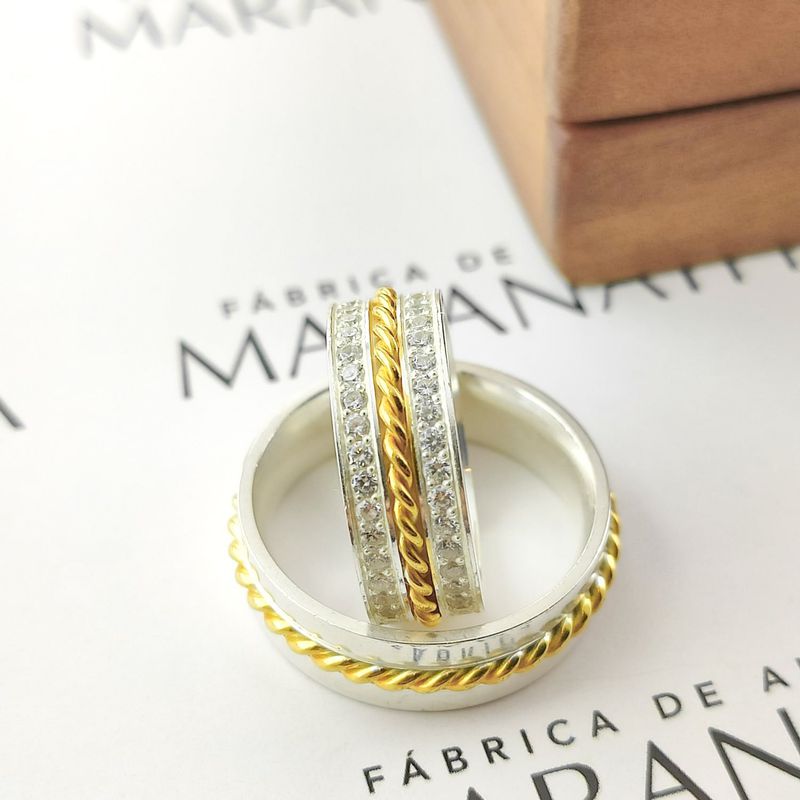 Alianças Em Prata 950 Com Ouro 18k Bali 6mm Polida Reta