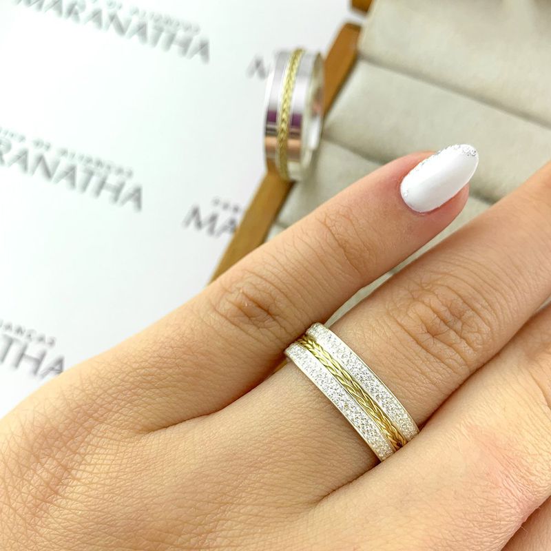 Alianças Em Prata 950 Com Ouro 18k Bora Bora 6mm Polida Reta