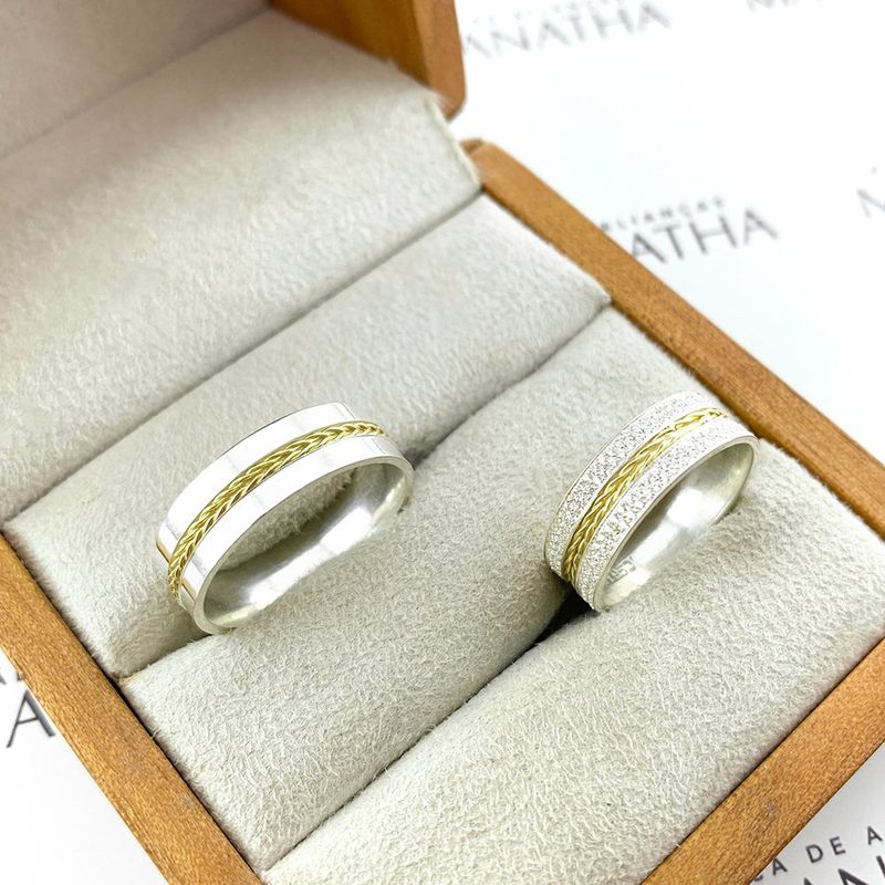 Alianças Em Prata 950 Com Ouro 18k Bora Bora 6mm Polida Reta