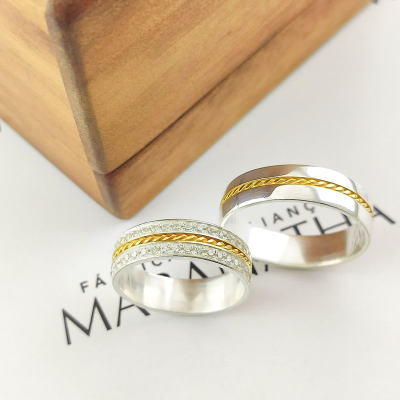 Alianças Em Prata 950 Com Ouro 18k Fiji 5mm Polida Reta