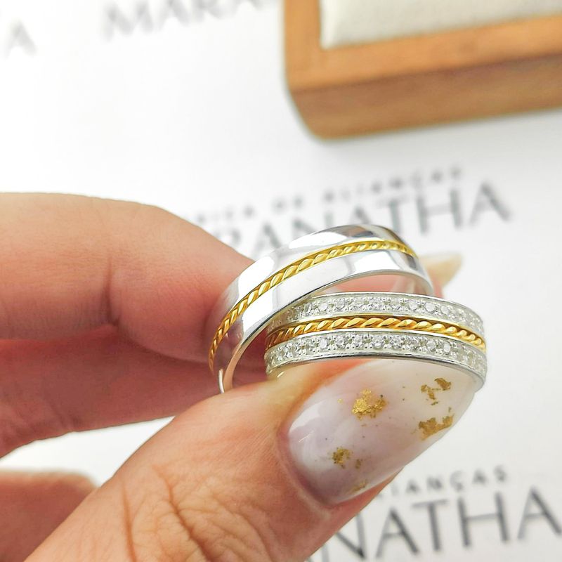 Alianças Em Prata 950 Com Ouro 18k Fiji 5mm Polida Reta