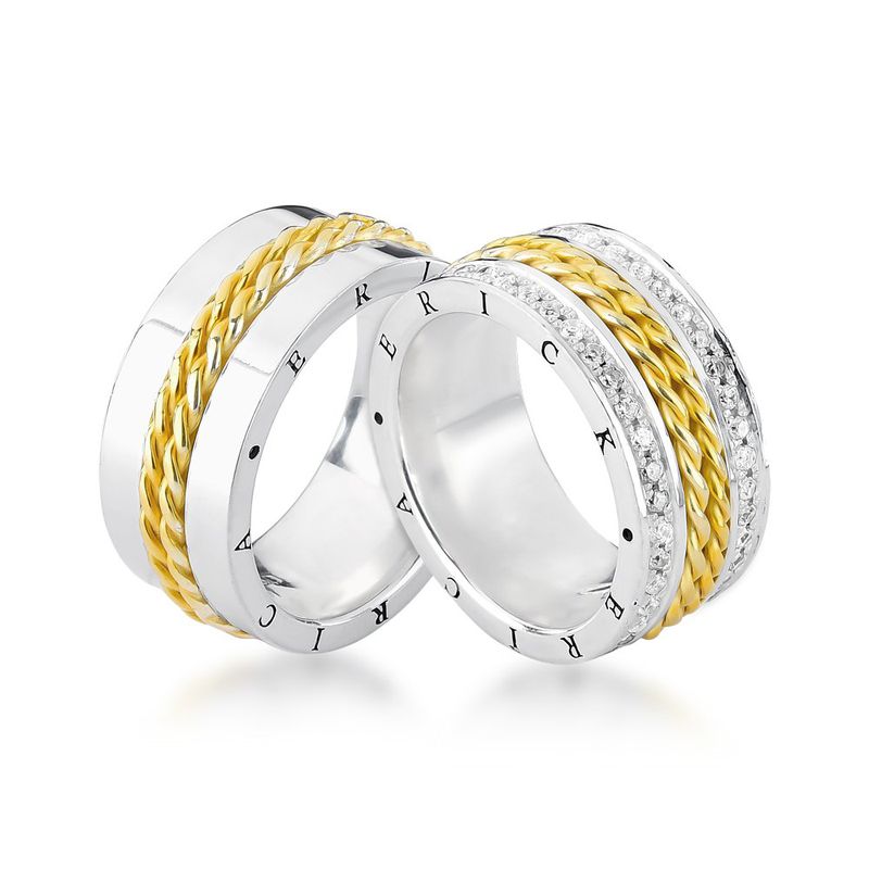 Alianças Em Prata 950 Com Ouro 18k Maldivas 10mm Polida Reta