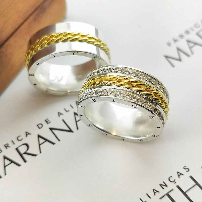 Alianças Em Prata 950 Com Ouro 18k Maldivas 10mm Polida Reta