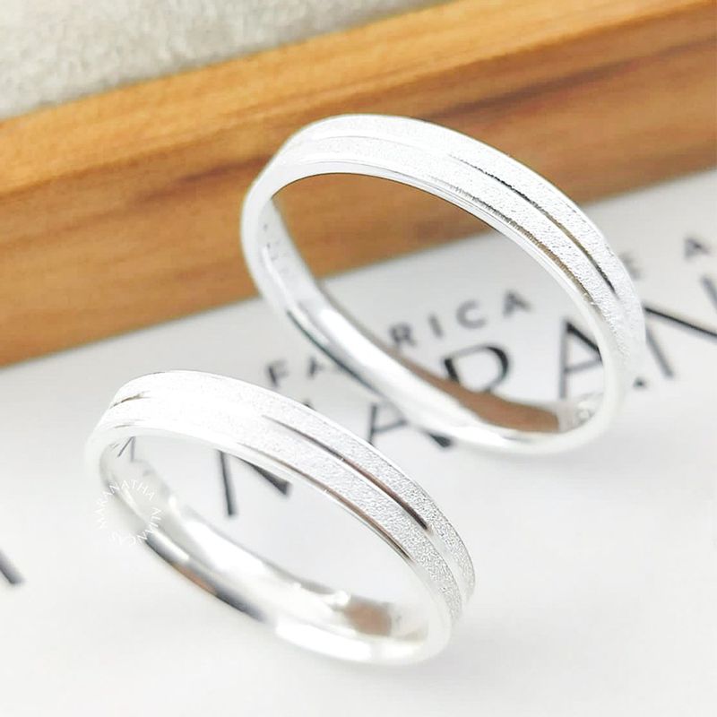 Alianças Em Prata 950 Maragogi 3mm Fosco Diamantado Reta