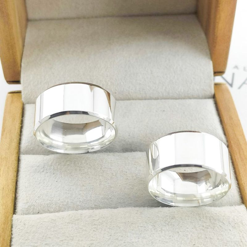 Alianças Em Prata 950 Santos 10mm Polida Reta Chanfrada