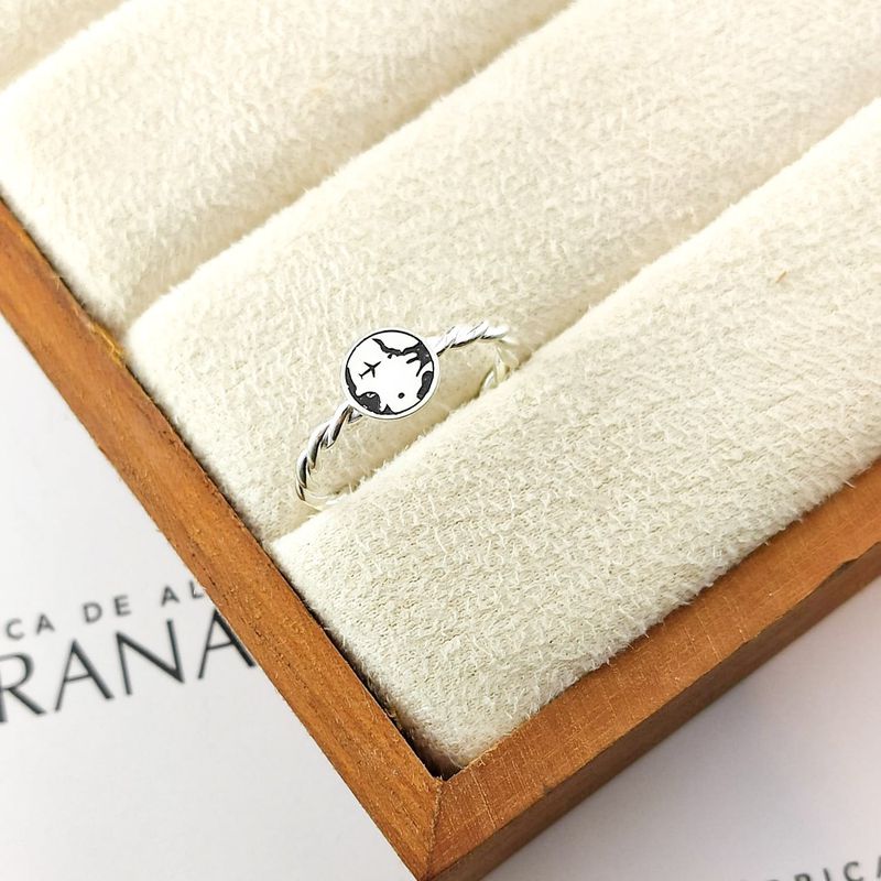 Anel Eternity Com Aro Trançado e Chapa Redonda Com Mapa Mundi e Avião