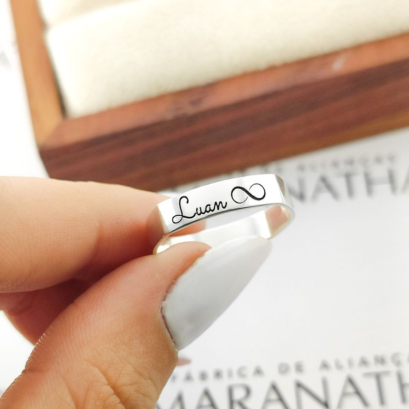 Anel Quadradinho Personalizado Em Prata