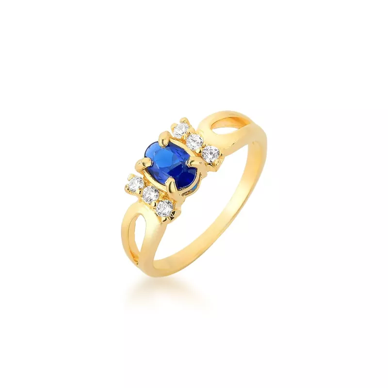 Anel De Formatura Aro Duplo Com Pedra Oval Em Ouro 18k