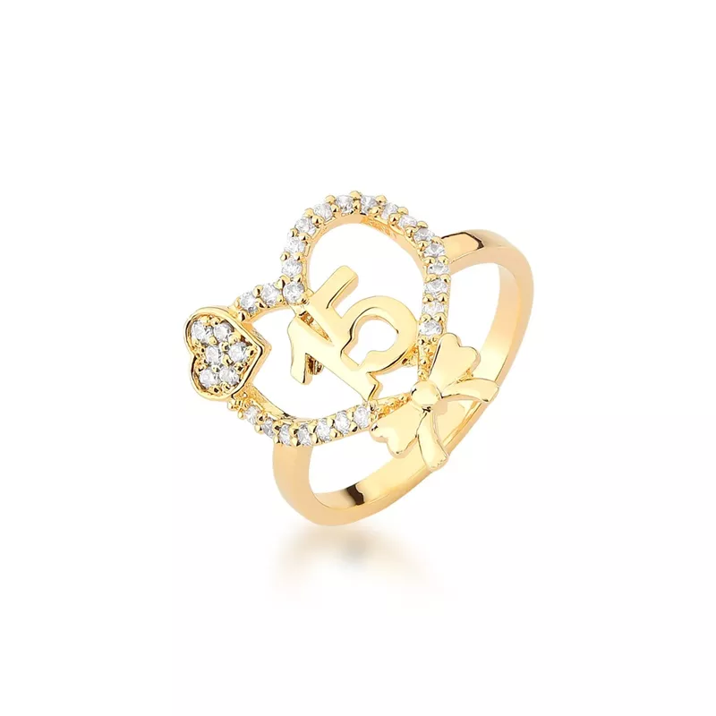 Anel Debutante Em Ouro 18k Cravejado