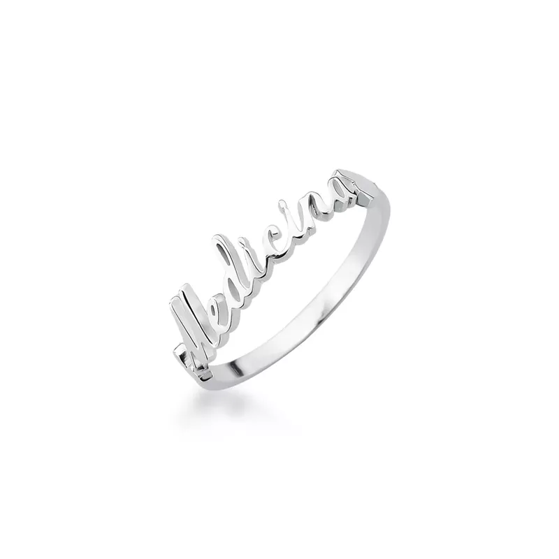 Anel Formatura Manuscrito Com Coração Lateral Em Prata