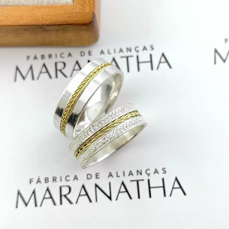 Alianças Em Prata 950 Com Ouro 18k Bora Bora 6mm Polida Reta