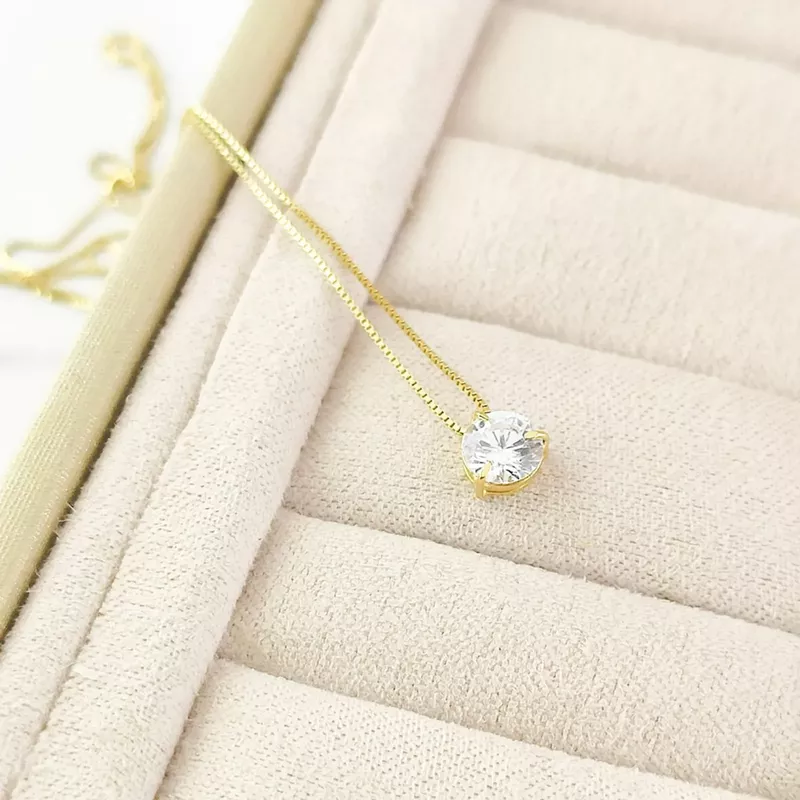 Conjunto Corrente e Pingente Ponto De Luz Em Ouro 18k