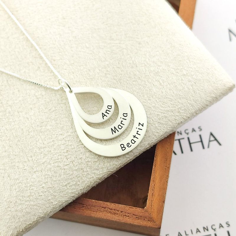 Colar Gotas Com Nomes Personalizado Em Prata