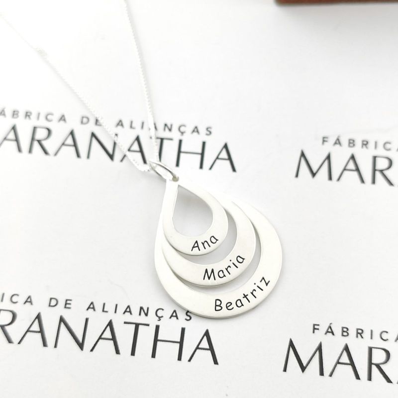 Colar Gotas Com Nomes Personalizado Em Prata