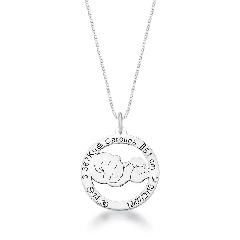 Colar Bebê Nascimento Personalizado Em Prata