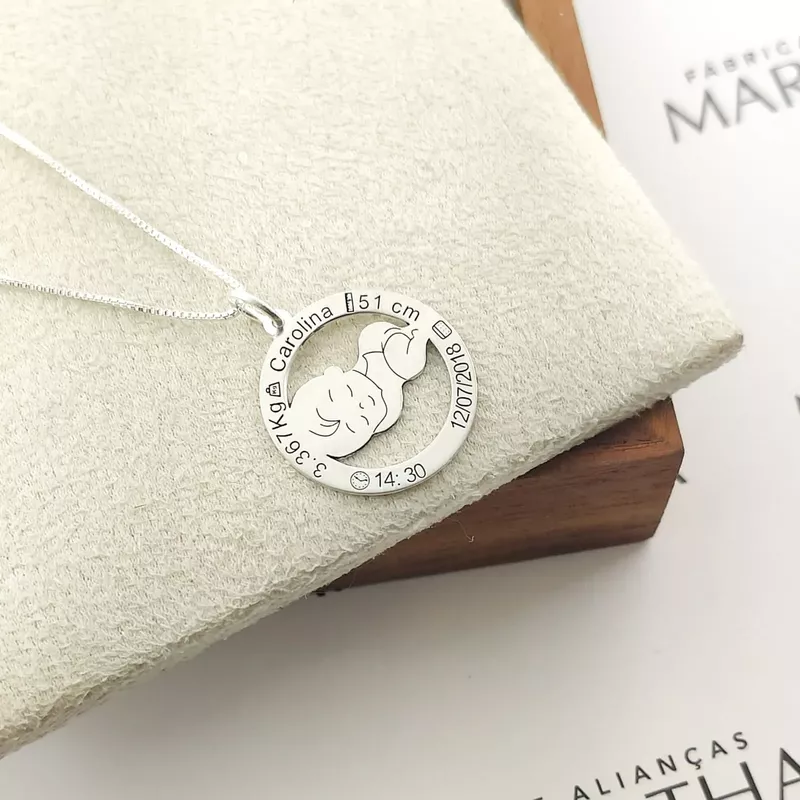 Colar Bebê Nascimento Personalizado Em Prata