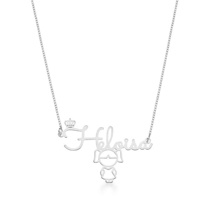 Colar Menina Com Nome Personalizado Em Prata