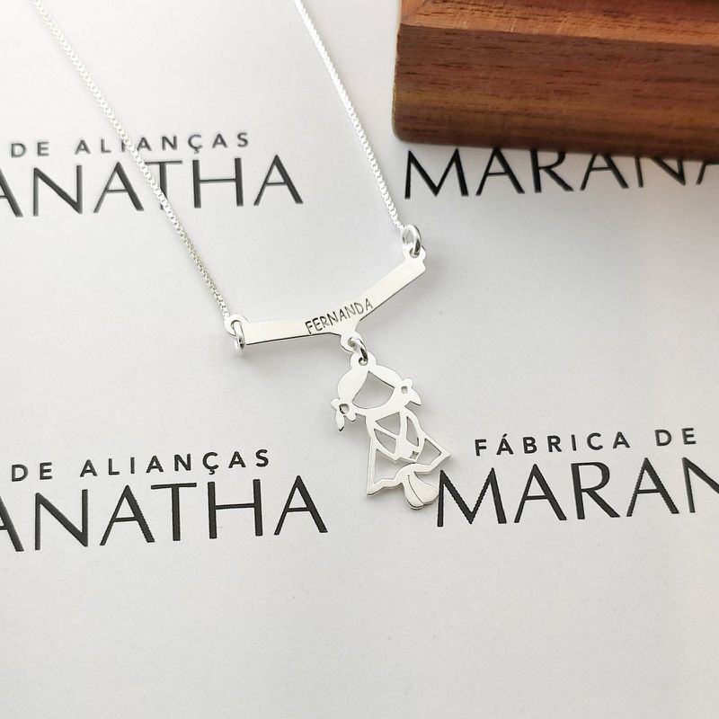 Colar Canga Personalizado Com 1 Menina Em Prata