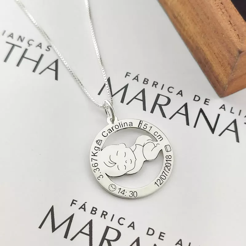 Colar Bebê Nascimento Personalizado Em Prata