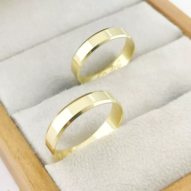 Alianças Em Ouro 18k Argentina 4mm Polida Reta Chanfrada