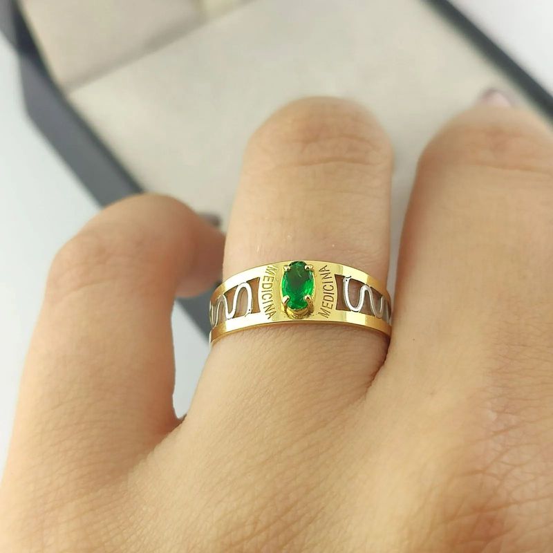 Anel De Formatura Escrita a Laser Medicina Em Ouro 18k