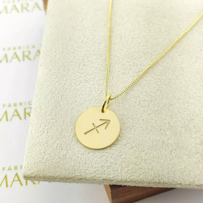 Conjunto Corrente Veneziana e Pingente De Signo Sagitário Em Ouro 18k