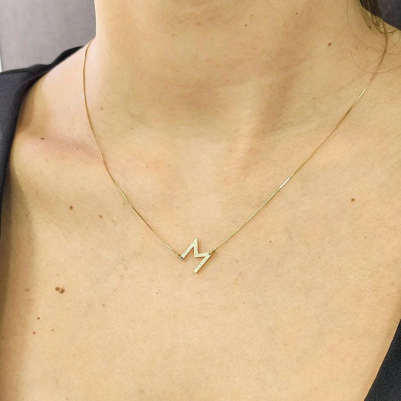 Conjunto Corrente e Pingente Letra Cravejada Em Ouro 18k