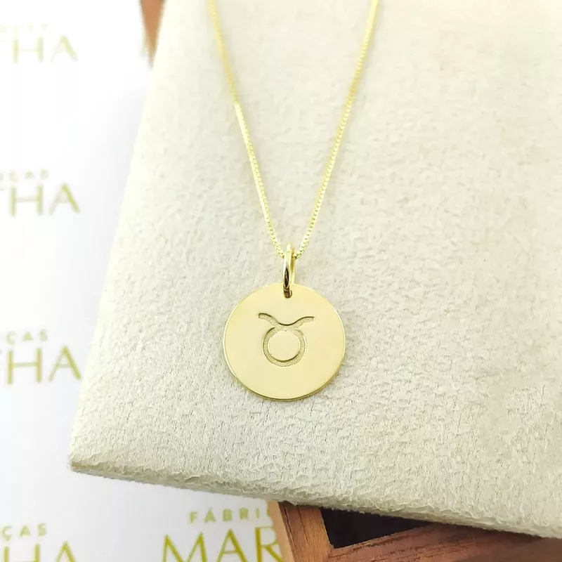 Conjunto Corrente Veneziana e Pingente De Signo Touro Em Ouro 18k