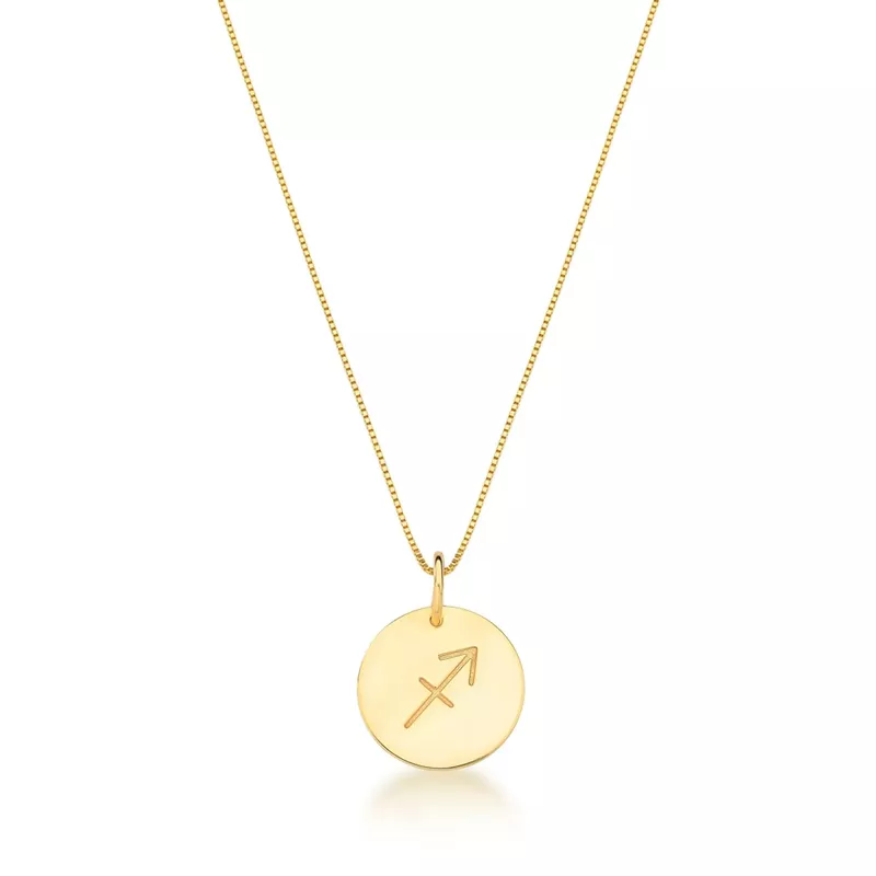 Conjunto Corrente Veneziana e Pingente De Signo Sagitário Em Ouro 18k