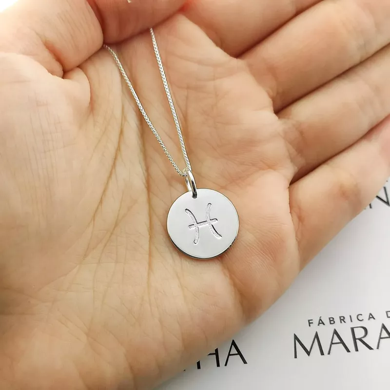 Conjunto Corrente Veneziana e Pingente De Signo Peixes Em Prata