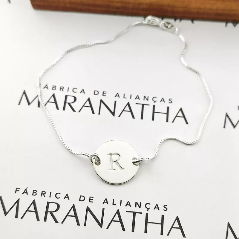 Pulseira Letra Personalizada Com Corrente Veneziana Em Prata