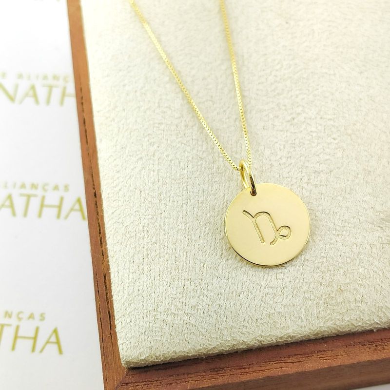 Conjunto Corrente Veneziana e Pingente De Signo Capricórnio Em Ouro 18k