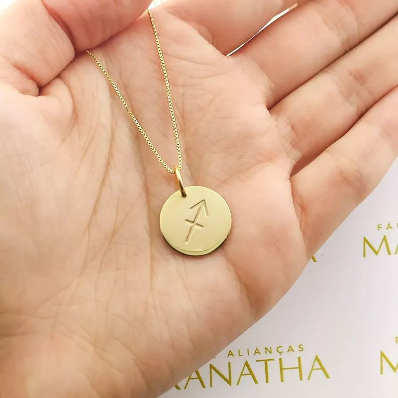 Conjunto Corrente Veneziana e Pingente De Signo Sagitário Em Ouro 18k