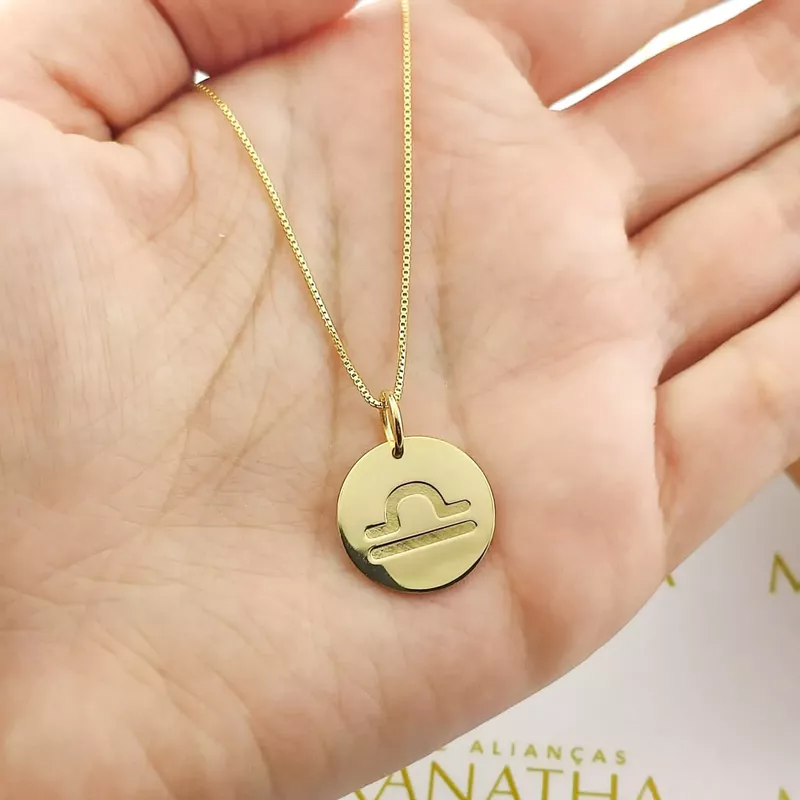 Conjunto Corrente Veneziana e Pingente De Signo Libra Em Ouro 18k