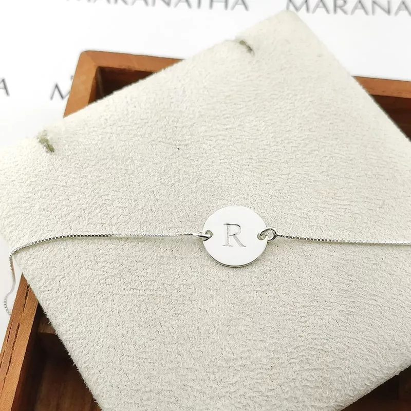 Pulseira Letra Personalizada Com Corrente Veneziana Em Prata